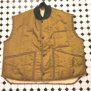 Vintage Mens Quilted Insulated Vest Shirt Snap Jacket Coat 70 Gold Black XXX 3X